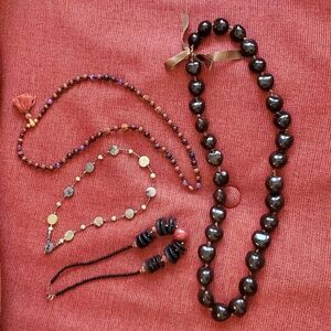 4 Wood/Stone Bead Necklaces LOT
